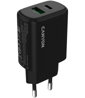 CANYON charger OnCharge 250 25W 1xPD 1xQC EU Black
